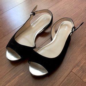 Apt. 9 Black Suede Open Toe Cutout Flats, Apamaro Sandals, Women’s Size 7.5